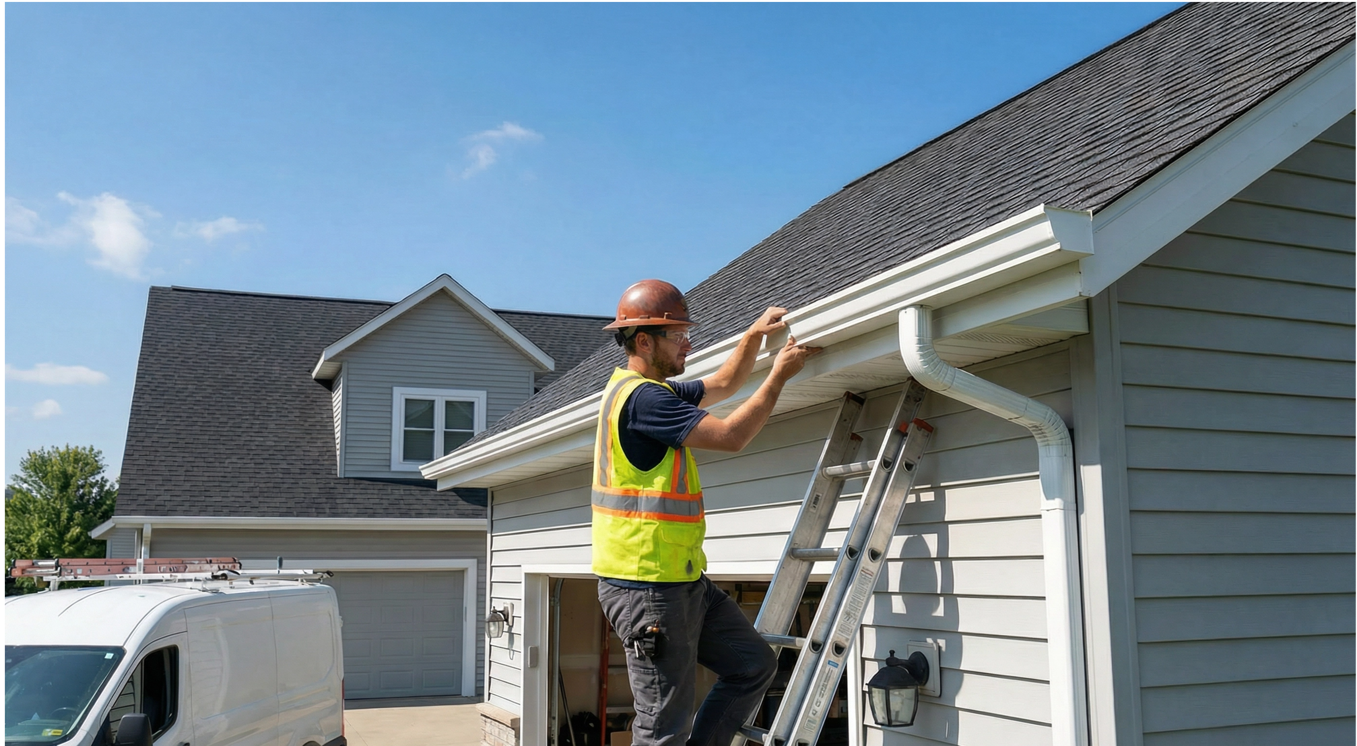 Gutter installation professional working on a home